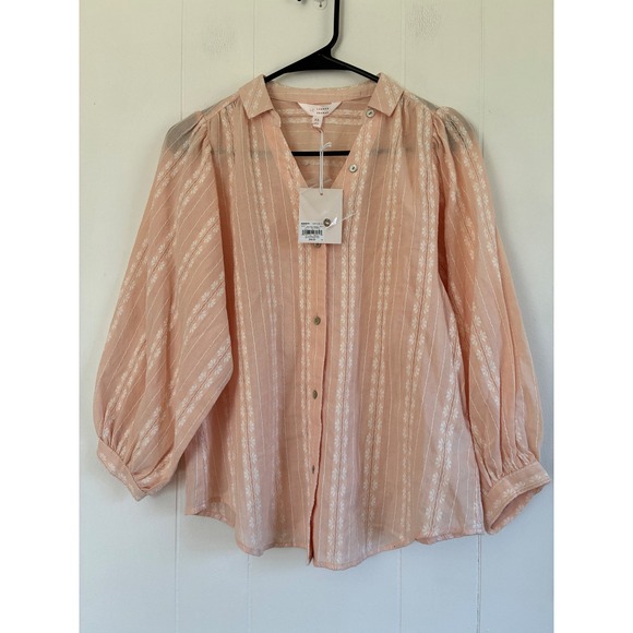 LC Lauren Conrad Tops - NWT LC Lauren Conrad Peach Cotton Dobby Stripe Balloon Sleeve Blouse Top XS